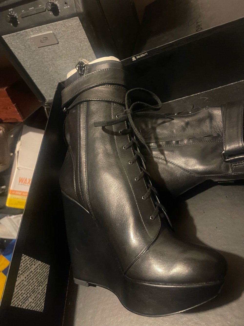 Adam Black Lace-Up Wedge Ankle Boots